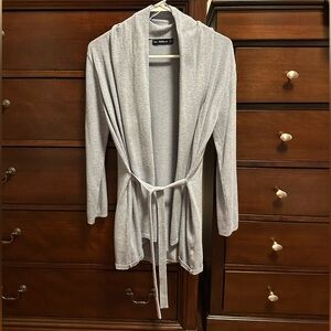 ZARA gray shawl-collar belted cardigan